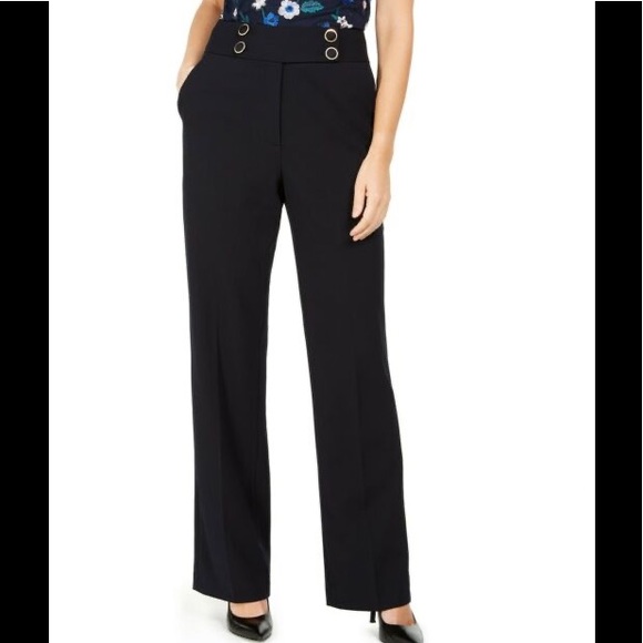 CALVIN KLEIN WOMENS DRESS PANTS HIGH RISE BUTTONED WAIST NAVY SIZE 2P - Picture 1 of 5